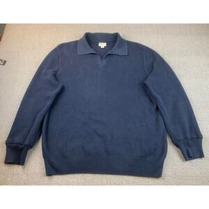 J. Crew Men's Medium Navy Blue Long Sleeve 100% Cotton Knit Sweater Polo